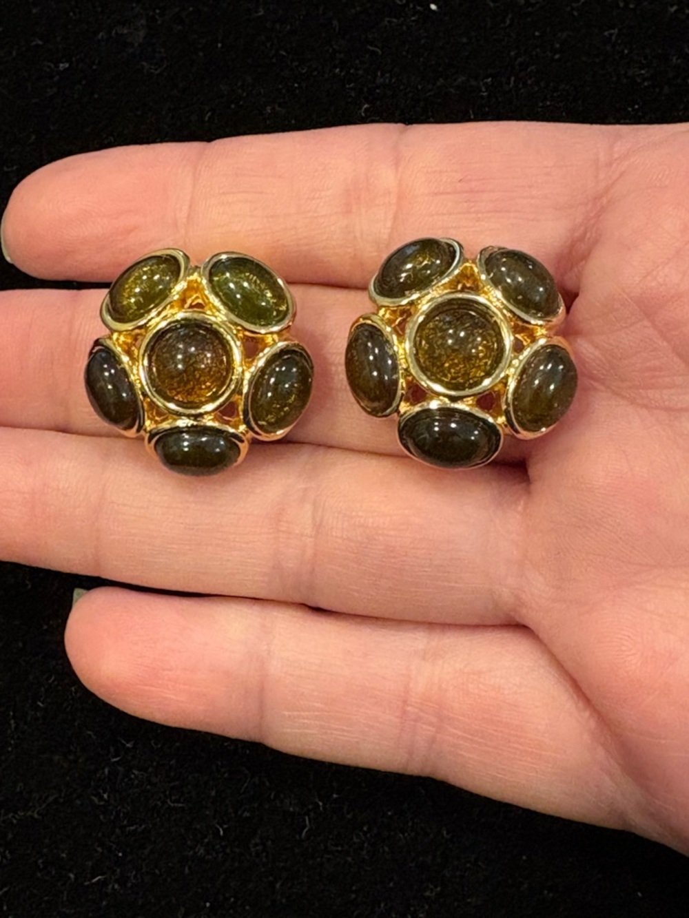 Joan Rivers Gold and Brown Cabochon Cluster Clip-On Earrings - Picture 4 of 4